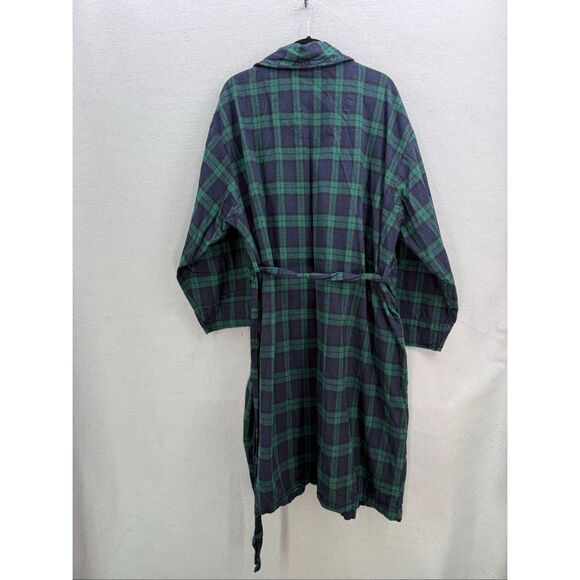 The Vermont Country Store Mens Navy Green Plaid Portuguese Flannel Wrap Robe XL - Picture 5 of 9